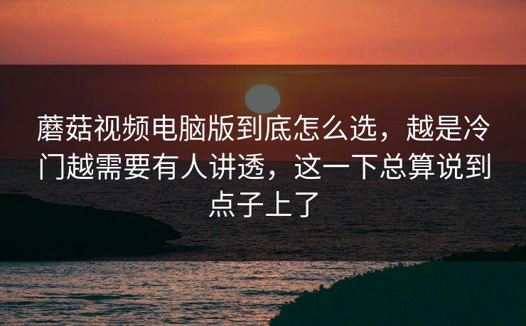 蘑菇视频电脑版到底怎么选，越是冷门越需要有人讲透，这一下总算说到点子上了